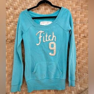 Abercrombie & Fitch Women's Pullover Sweatshirt Size XS Aqua Wide Neck Appliqued